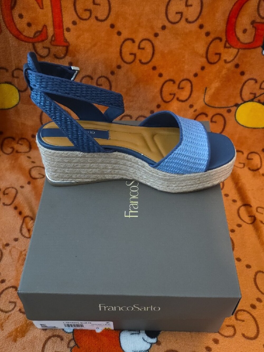 Franco Sarto Light Blue Woven Wedge Sandals - Picture 2 of 4